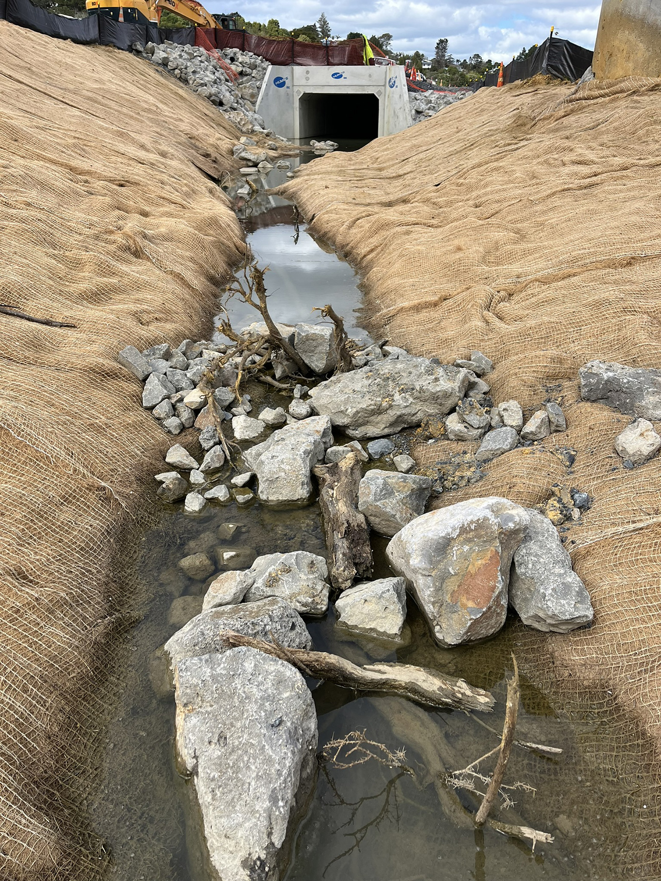 Stream diversion construction, Northland, New Zealand